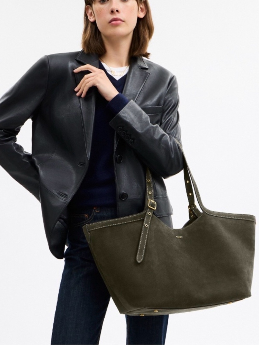 🤍New Coach Gramercy Tote in Olive Green Suede - Picture 2 of 3